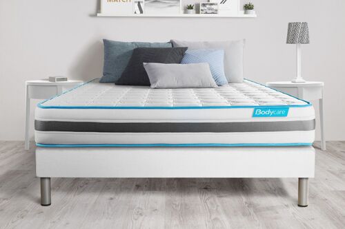 Ensemble 160x200 matelas BodyFlex ressorts ensaches et memoire de forme + sommier kit blanc