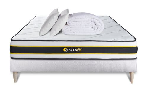Pack matelas FLEXY 140x190 + sommier blanc + Couette + 2 oreillers