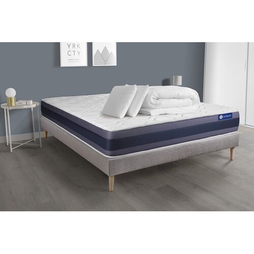 Pack prêt a dormir matelas Ressorts ensaches+Memoire de forme ACTIFLEX MORPHO 180x200 + sommier KIT gris +2oreillers+couette
