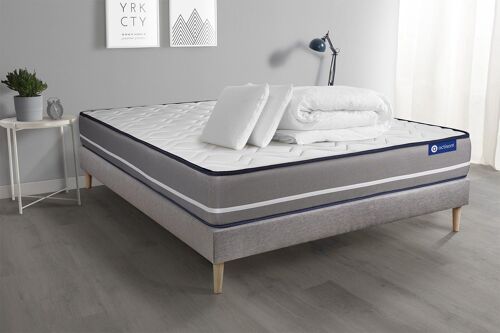 Pack prêt a dormir matelas a memoire ACTIMEMO PUR 140x190cm 3zones de confort + sommier KIT gris + 2 oreillers + couette