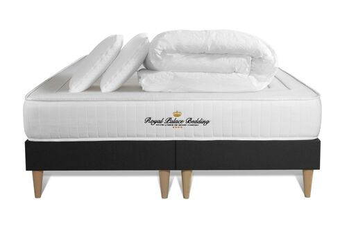 Pack matelas a memoire de forme Nottingham 160x200cm + double sommier Noir 80x200 cm + 2 oreillers + 1 couette