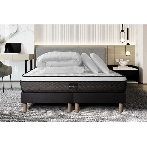 Pack Suite 160x200 Ressorts Ensaches, Memoire De Forme 5 Zones Double Sommier Noir