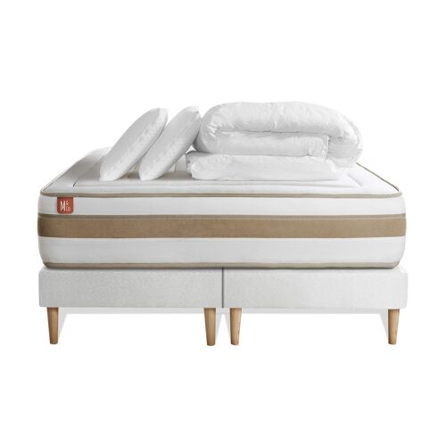 Pack prêt a dormir matelas LE RAFFINÉ 160x200cm Ressorts ensaches + Memoire de forme BioVisco + double sommiers Blanc