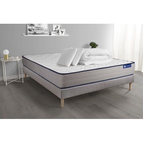 Pack prêt a dormir matelas Memoire de forme ACTIMEMO FORM 140x190 cm 5zones confort + sommier KIT gris + 2 oreillers+couette