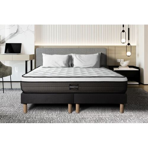 Ensemble Suite 200x200 Ressorts ensaches, memoire de forme 5 zones double sommier noir