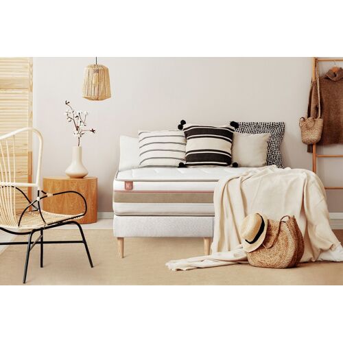 Ensemble LE TENDRE 160x200cm Ressorts ensaches + Memoire de forme 7 zones de confort - Ep. 28cm + double sommiers Blanc