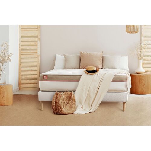 Ensemble LE COSY 200x200cm Memoire de forme 7 zones de confort - Ep. 30cm + double sommiers Blanc