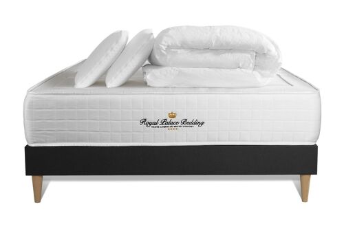 Pack matelas ressorts ensaches + memoire de forme maxi epaisseur Windsor 180x200cm + sommier KIT noir + 2 oreillers + 1 couette