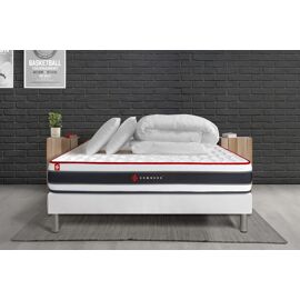 Pack prêt a dormir 140x200 matelas ENERGY ressorts ensaches et memoire de forme + sommier kit blanc + Couette + 2 oreillers
