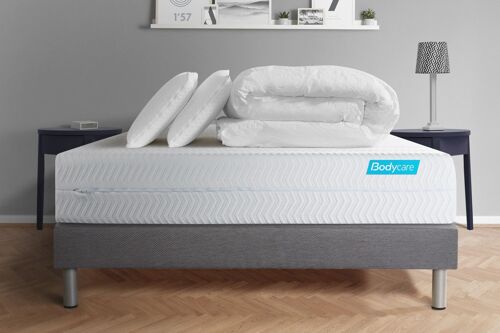 Pack BIOCARE 140x190 Mousse a memoire de forme BIO 5 zones Maxi epaisseur + Couette + 2 oreillers