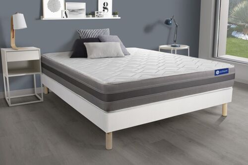 Ensemble matelas ACTIFLEX RELAX Ressorts ensaches + memoire de forme 140x190 Max epaisseur 5zones confort + sommier KIT blanc