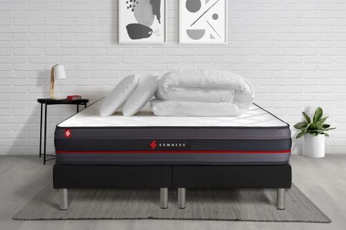 Pack matelas REGEN 180x200 + double sommiers noir 90x200 + Couette + 2 oreillers