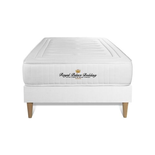 Ensemble 90x200 matelas LANCASTER ressorts ensaches et memoire de forme + sommier kit blanc