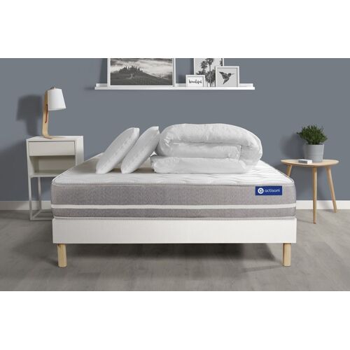 Pack prêt a dormir matelas Ressorts ensaches ACTIFLEX TOUCH 200x200 3zones confort + sommier KIT blanc + 2 oreillers +couette