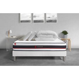 Pack sommier + matelas FORM 160x200 + 2 oreillers memoire de forme + Couette Percale