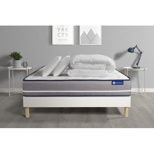 Pack prêt a dormir matelas a memoire ACTIMEMO PUR 140x190cm 3zones de confort + sommier KIT blanc + 2 oreillers + couette