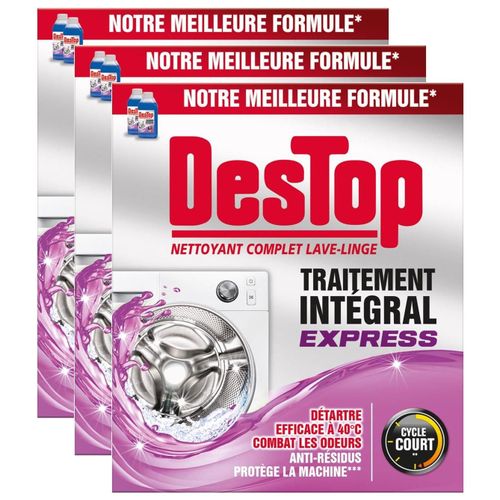 DESTOP Lot de 3 Nettoyants Lave-Linge Express, Anti-Calcaire, Anti-Moisissure - 2 doses