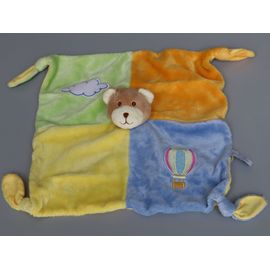 Doudou Ours Plat Vert Bleu Jaune Montgolfière Gipsy