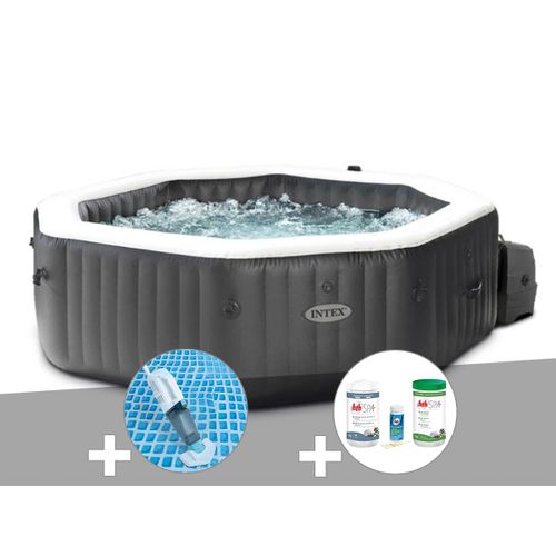 Kit spa gonflable Intex PureSpa Carbone octogonal Bulles et Jets 4 places + Kit traitement brome + Aspirateur