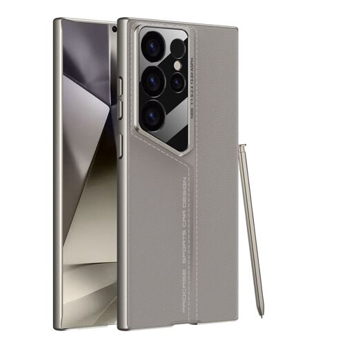 Coque pour Samsung S24 Ultra,cuir vegan,protection anti-chute - Gris (No Spen)