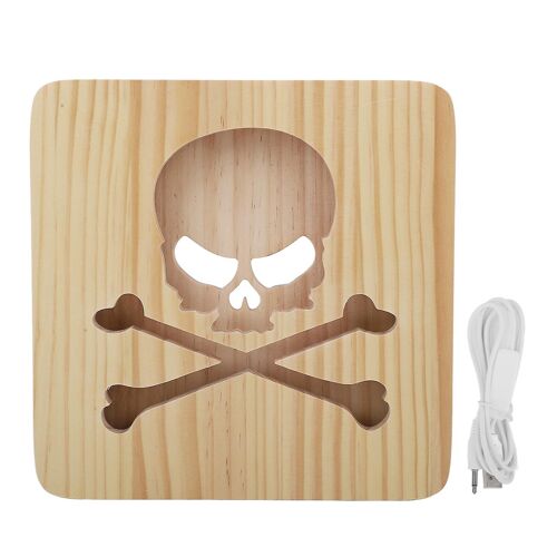 Veilleuse Tête De Mort D'halloween : Lampe Creuse En Bois Pour La Décoration De La Maison
