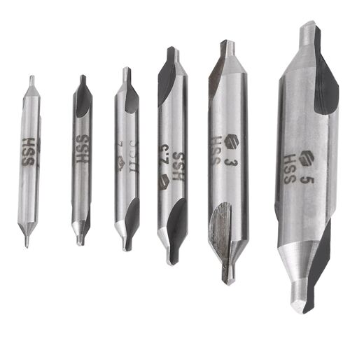 6pcs 1/1.5/2/2.5/3/5mm 60 degrés HSS Centre Forets Centrage Forets Set
