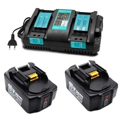 2 Pièces BL1850B Batterie + Chargeur Double DC18RD pour Makita 2 Batteries 18V 5,0Ah BL1850 BL1860B BL1860 BL1815 BL1830 BL1840, Radio DMR100 DMR101 DMR102 DMR103B DMR104 DMR105 DMR108