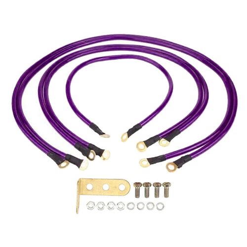 5pcs Kit De Fil De Terre De Voiture Améliorer Les Performances De Démarrage Dc 0 À 48v Cuivre Recouvert De Pvc En Aluminium Pour Voiture Bateau Camion Suv Violet