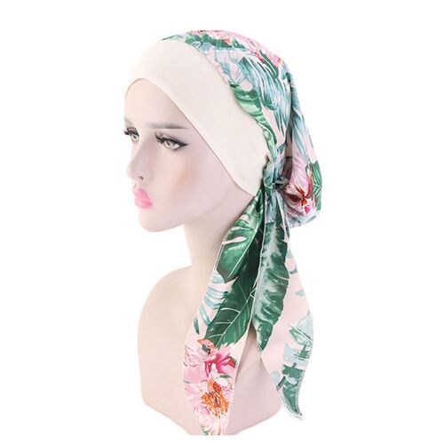 Foulards de tête en satin pour femmes à la mode - foulard de tête en fausse soie élastique léger pour les filles, motif de feuilles vertes