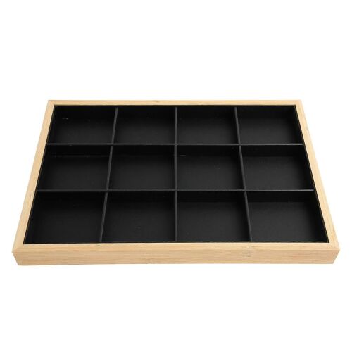 Organisateur de plateau de bijoux en cuir PU noir 12 grilles - Affichage élégant pour les accessoires pour femmes et filles