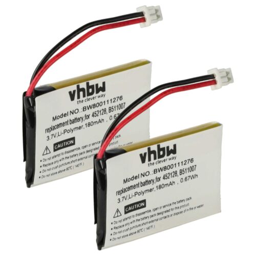 Vhbw 2x Batterie Remplacement Pour 452128, B511007 Pour Casque Audio, Écouteurs Sans Fil (180mah, 3,7v, Li-Polymère)