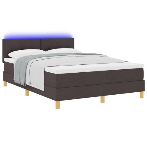vidaXL Lit Box Spring avec Matelas & LED Marron Foncé 160x200 cm Tissu