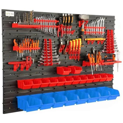 Mur D'outils 115x78 Cm 22 Boxes Étagère Murale Avec Supports D'outils Pour Une Organisation Dans L'atelier Et Le Garage