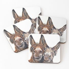 Liège Sous-Verres En Bois Ânes - Hee Haw 9,5 Cm Lot De 4 Pour Boissons Café Table