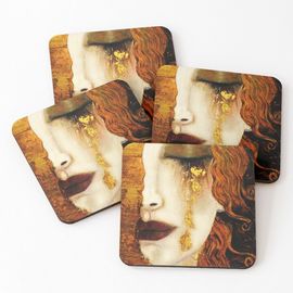 Liège Sous-Verres En Bois Les Larmes D'or De Klimt 9,5 Cm Lot De 4 Pour Boissons Café Table B