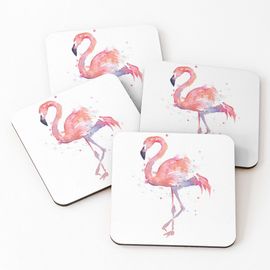 Liège Sous-Verres En Bois Illustration Aquarelle De Flamant Rose 9,5 Cm Lot De 4 Pour Boissons Café Table B