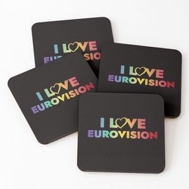 Liège Sous-Verres En Bois J'aime L'eurovision - Motif Arc-En-Ciel 9,5 Cm Lot De 4 Pour Boissons Café Table B