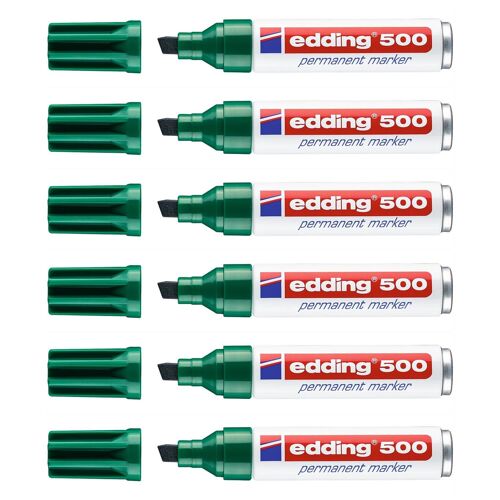 Edding Lot De 6 Marqueurs Permanent 500 Corps Alu Vert Pointe Biseautée 2-7 Mm