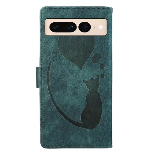 Étui Pour Google Pixel 7 Pro Housse De Support Chat Mignon En Relief Étui Portefeuille Flip Folio Carte De Poche - Vert