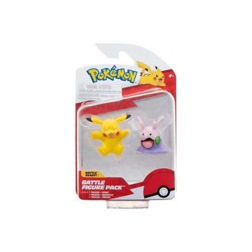 Coffret 2 Figurines Pokemon Pikachu et Mucuscule - Figurine De Combat Jaune et Violet - Set Jouet Garcon + 1 Carte Animaux