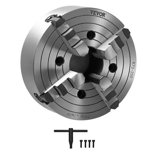 Mandrin de Tour à 4 Mâchoires-VEVOR-250 mm-Mandrin Auto-centrage Mors Réversibles-Fonte HT300-avec Clé en T