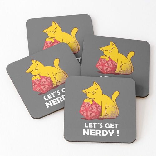 Liège Sous-Verres En Bois Soyons Un Chat Ringard Avec Un Jeu De Dés, Un Cadeau De Nerd 9,5 Cm Lot De 4 Pour Boissons Café Table