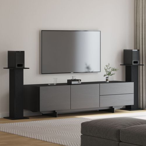 Support de haut-parleurs vidaXL 2 pcs Chêne Noir 30x30x80 cm en bois d'ingénierie