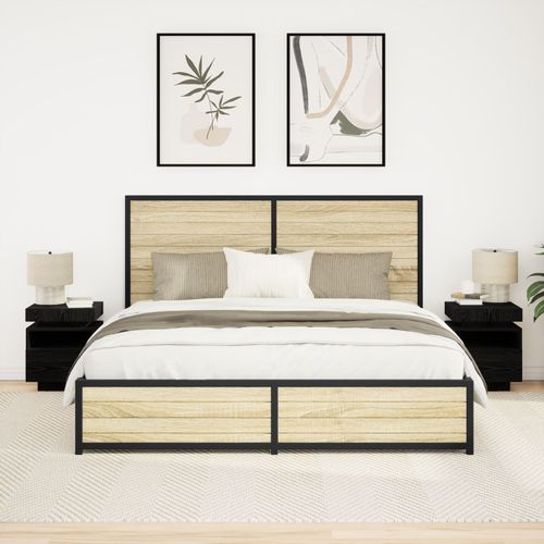 Table De Chevet Vidaxl Avec Lumières Led 2 Pcs Chêne Noir 40x39x48,5 Cm