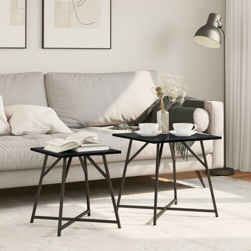 Table d'appoint vidaXL 2 pièces en bois d'ingénierie chêne noir et métal