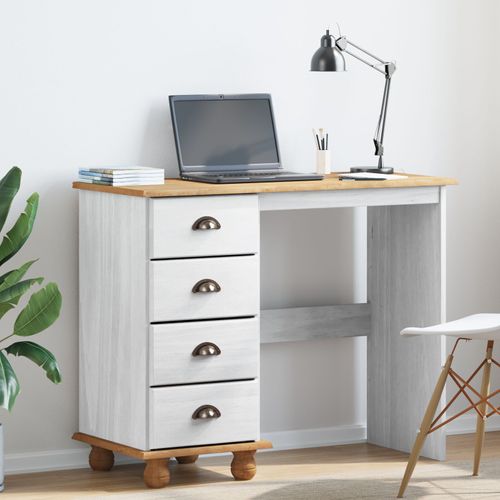 Vidaxl Bureau Avec Tiroir Blanc 95 X 40 X 75 Cm Bois Massif En Pin