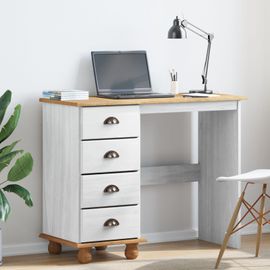 Vidaxl Bureau Avec Tiroir Blanc 95 X 40 X 75 Cm Bois Massif En Pin