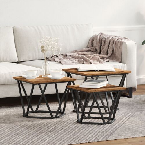 Tables D'appoint Vidaxl 3 Pcs En Vieux Bois En Bois Reconstitué