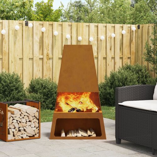 Brasero Vidaxl Avec Rangement Pour Bûches 60x35x100 Cm En Acier Weathering