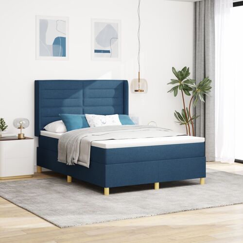 Lit Box Spring vidaXL avec Matelas & LED Bleu 140x200 cm en Tissu